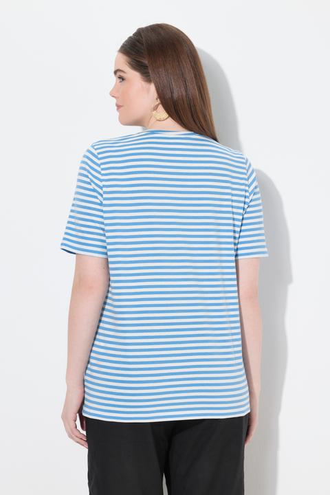 Image du produit Ulla Popken T-shirt rayé en coton bio. Col V et manches courtes (54)