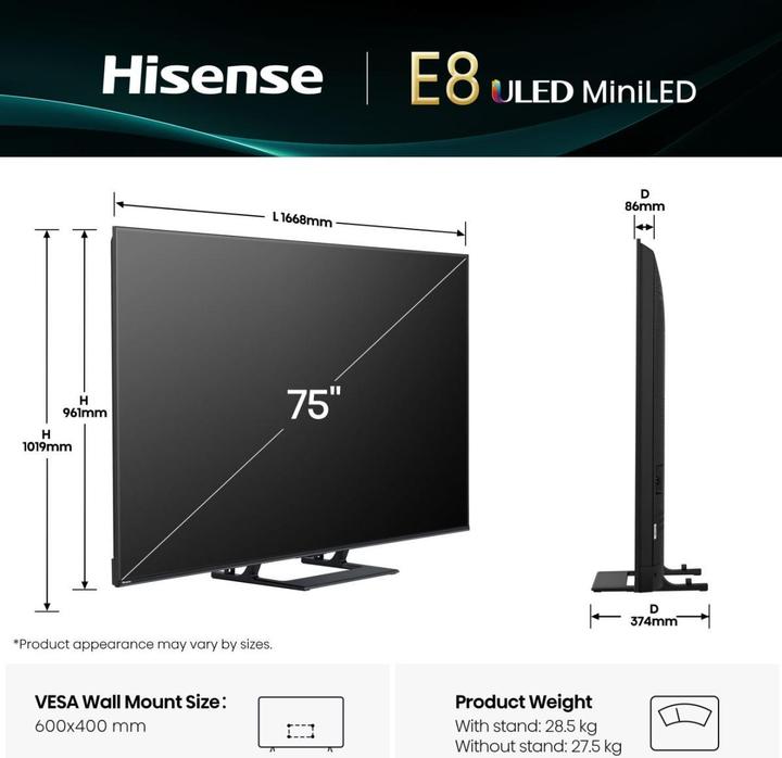 Immagine prodotto Hisense TV 75E8Q (75", LED, 4K)