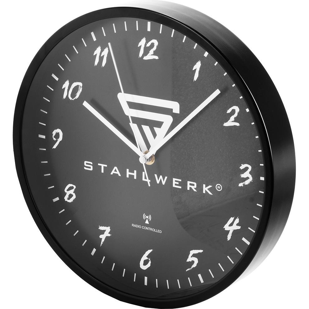 Stahlwerk, Wanduhr, Wanduhr 30 cm schwarze Werkstattuhr mit Aluminium-Gehäuse RCC-Uhrwerk (30 cm)