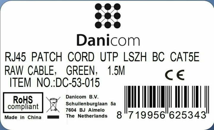 Produktbild Dsit CAT5e Netzwerkkabel, U/UTP, 1.50 meter, Grün, 100% Kupfer (U/UTP, CAT5e, 1.50 m)