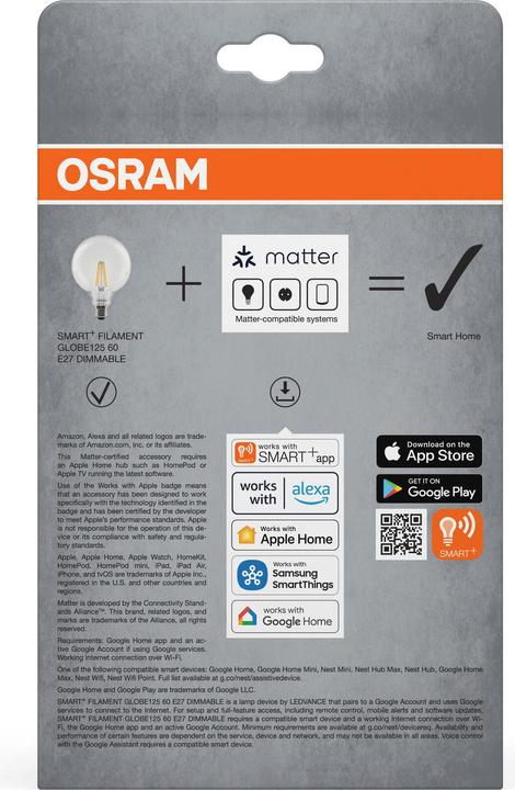 Immagine prodotto Osram SMART+ MATTER FILAMENT CLASSIC forme DIMMABLE 6W 827 FILAMENT DIM E27 (E27, 806 lm, 4x)