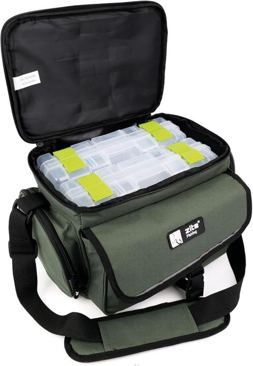 Zite Borsa per attrezzatura da pesca con 4 scatole per l'attrezzatura