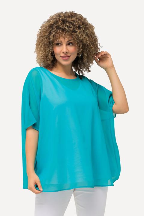 Immagine prodotto Ulla Popken Blusa di chiffon dal taglio oversize con scollo rotondo e mezze maniche (42, 44, 46, 48)