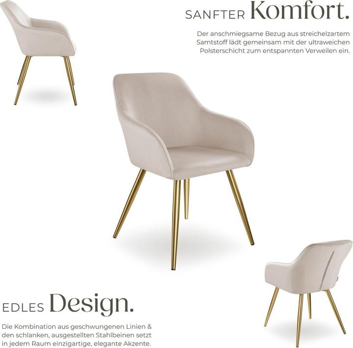 Actual product image tectake Chair Marilyn - with armrests, padded, velvet look, golden steel legs