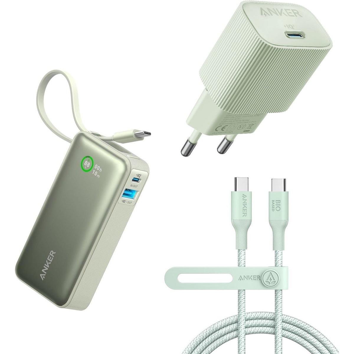 Anker Bio Bundel-Ankern-Nano-Powerbank-10.000 Mit Integriertem Usb-C-Kabel 30W + (30 W, 37 Wh), Powerbank, Grigio