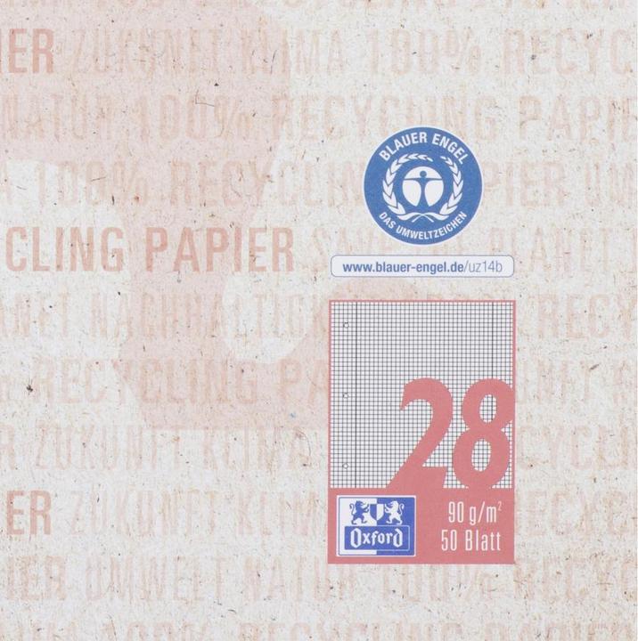 Produktbild Oxford Recycling Schulblock, A4 (A4, Kariert, Harter Einband)