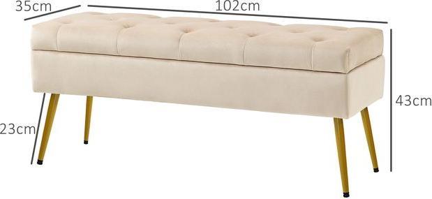 Image du produit Swisshandel24 Sitzbank Polsterbank mit Stauraum Bettbank mit Samtoptik für Flur Metall Beige (35 cm)