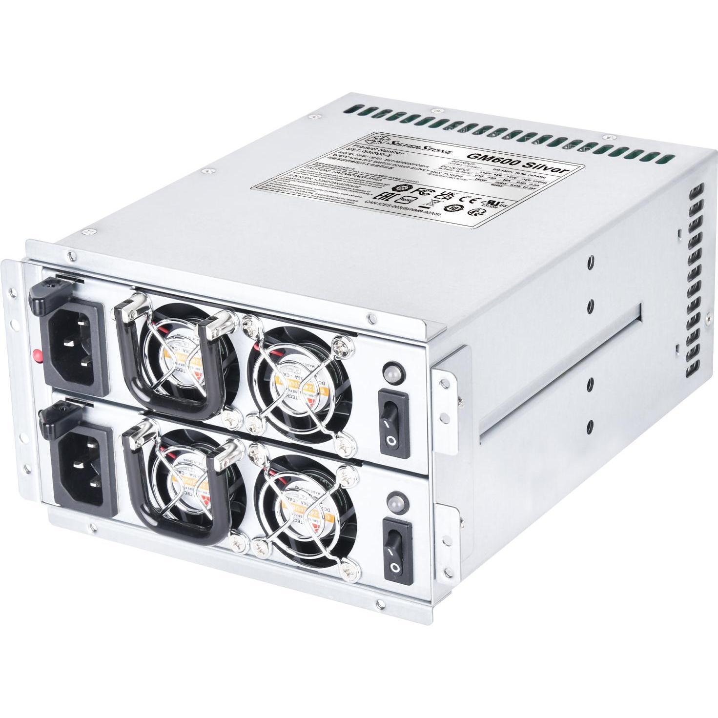 Silverstone SST-GM600S - Redundantes Mini-Netzteil Cybenetics Silver, 600W (600 W), PC Netzteil, Silber