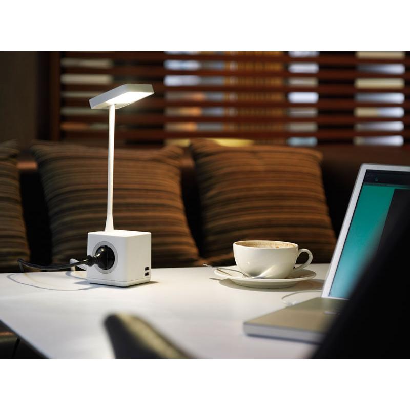 CBS, Tischlampe, Cubert LED Tischleuchte mit USB-Ports und Stromanschlüssen, weiss