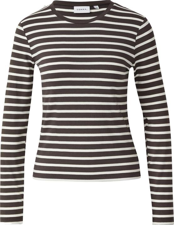 Comma T-Shirt Gestreiftes Longsleeve mit dezentem Glitzergarn (36)