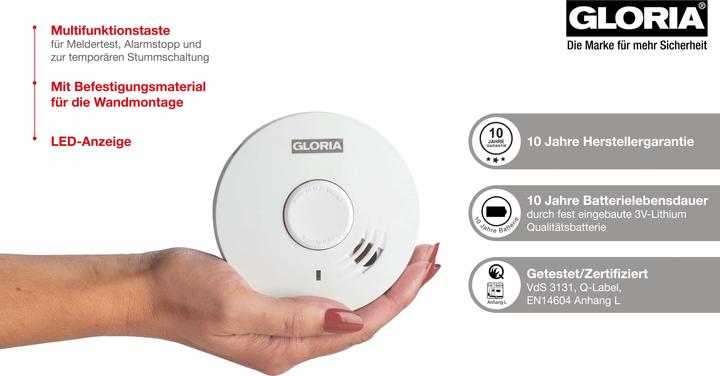 Image du produit Gloria Haus und Garten R-10 002518.0015 Détecteur de fumée à pile avec pile de 10 ans