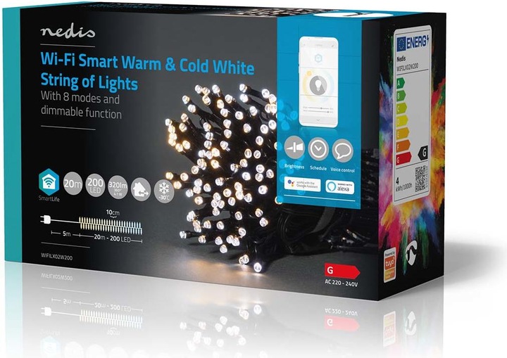Image du produit Nedis SmartLife Décorative LED | Cordon | Wi-Fi | Blanc chaud à froid | 200 LED"s | 20.0 m | Andr (20 m)