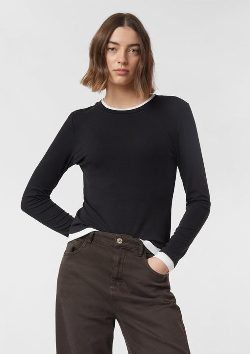 Produktbild Comma T-Shirt Basic Langarm Viskoseshirt mit Kontrast Doppelbündchen (48)