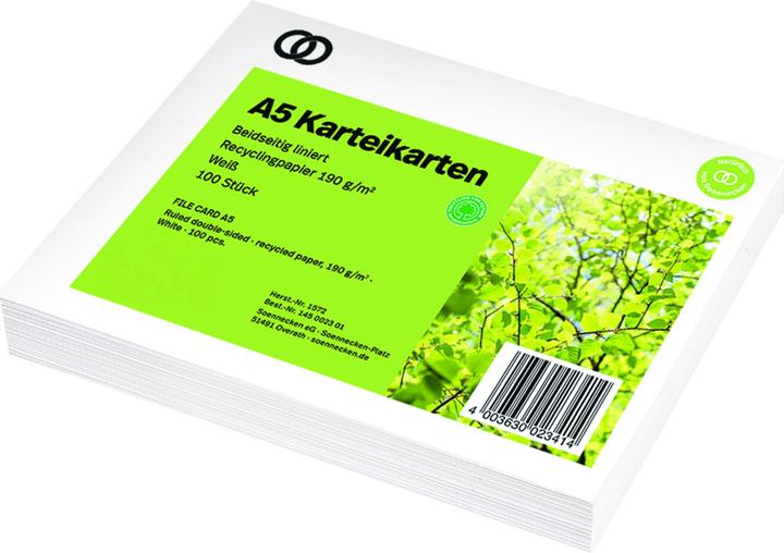 Actual product image Soennecken Index card oeco 1572 RC A5 lined 100 pcs./pack. (A5, 190 g/m²)