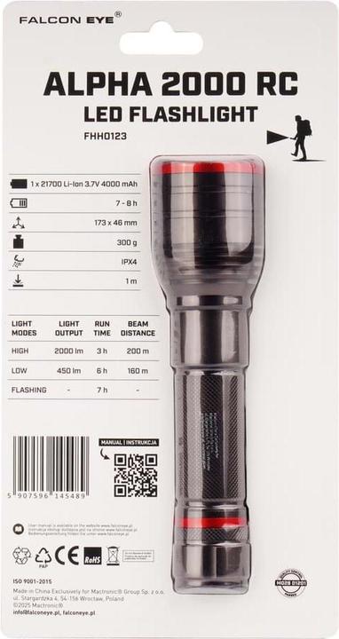 Actual product image Falcon Eye Alpha 2000 RC USB-C Taschenlampe FHH0123 (2000 lm)