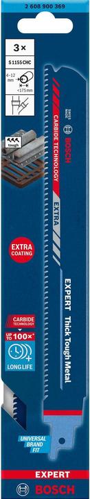 Actual product image Bosch Professional Zubehör EXPERT 'Thick Tough Metal' S 1155 CHC reciprocating saw blade, 3 pieces