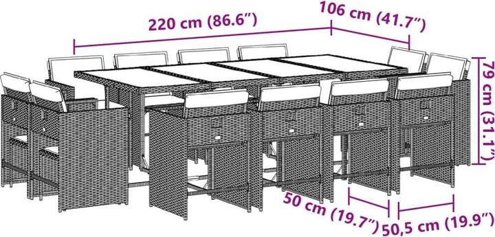 Produktbild vidaXL Garten Essgruppe (220 x 106 x 73 cm)