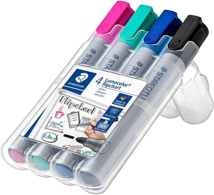 Actual product image Staedtler Lumocolor flipchart marker 356 Flipchart marker with round tips (Black, Pink, Turquoise, Blue, 2 mm, 4 x)