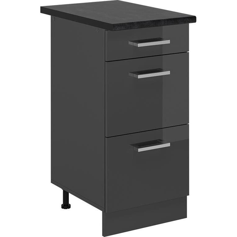 Vicco, Regal, Küchenunterschrank R-Line, Anthrazit Hochglanz/Anthrazit, 40 cm mit Schubladen, AP Anthrazit