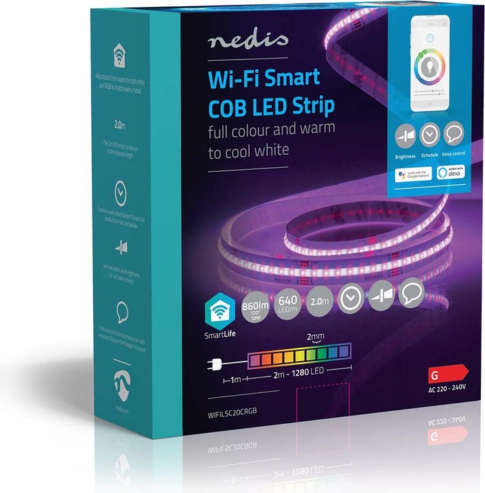 Actual product image Nedis SmartLife LED Strip Wi-Fi, 2m - White (White, 200 cm, Indoor)