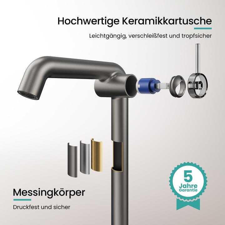 Produktbild Emke Wasserhahn Bad Messing Keramikkartusche Luftsprudler Waschtischarmatur Mischbatterie einfache Instal