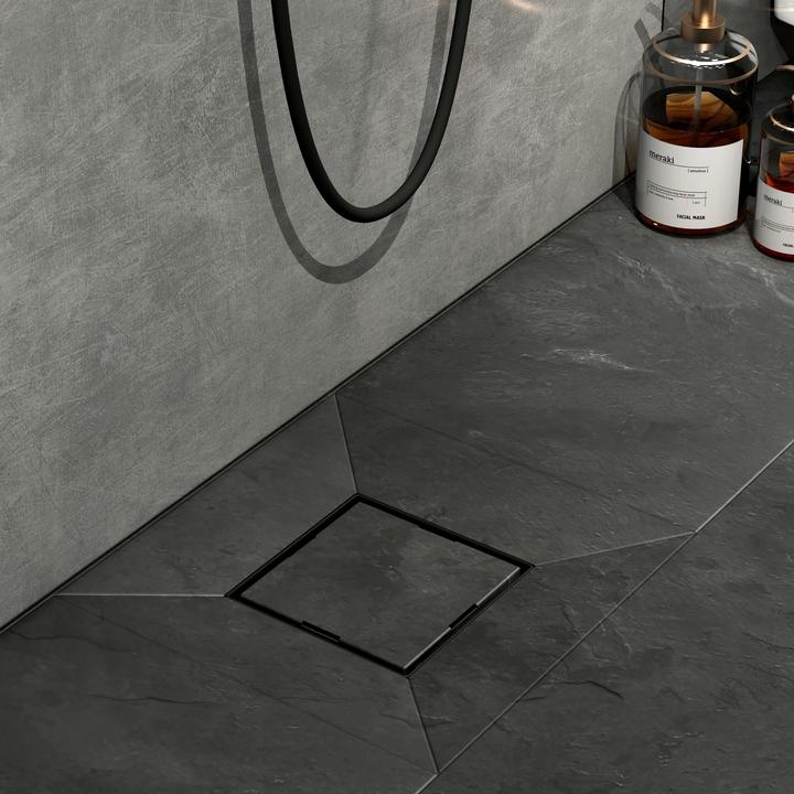 Produktbild Emke Duschrinne Quadratischer, Bodenablauf 2in1 Komplettset, Geruchsstop und Haarsieb, 1000cm, Schwarz (60 mm)