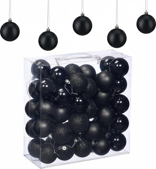 Productafbeelding Relaxdays - Weihnachtskugeln im 50er Set, Schwarz/ Silber, 7 x 6 cm (50x)