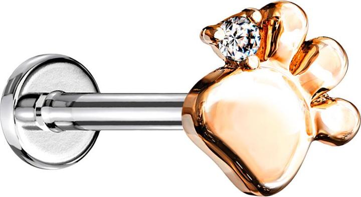 Produktbild Star Piercing Micro Threadless Labret silber Pfote rosegold Kristall silber (Messing, Chirurgenstahl 316L)