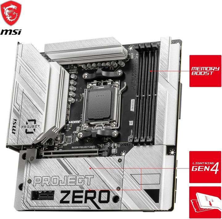 Produktbild MSI B650M PROJECT ZERO (AM5, AMD B650, mATX)