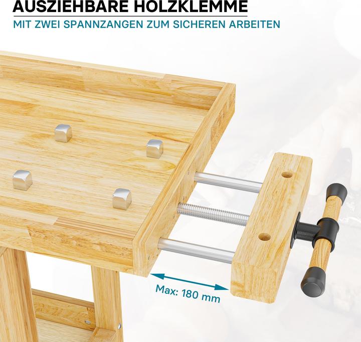 Actual product image Wiltec Workbench 151x61.5x86cm wooden workbench 150kg workbench planing bench (61.50 cm, 151 cm)