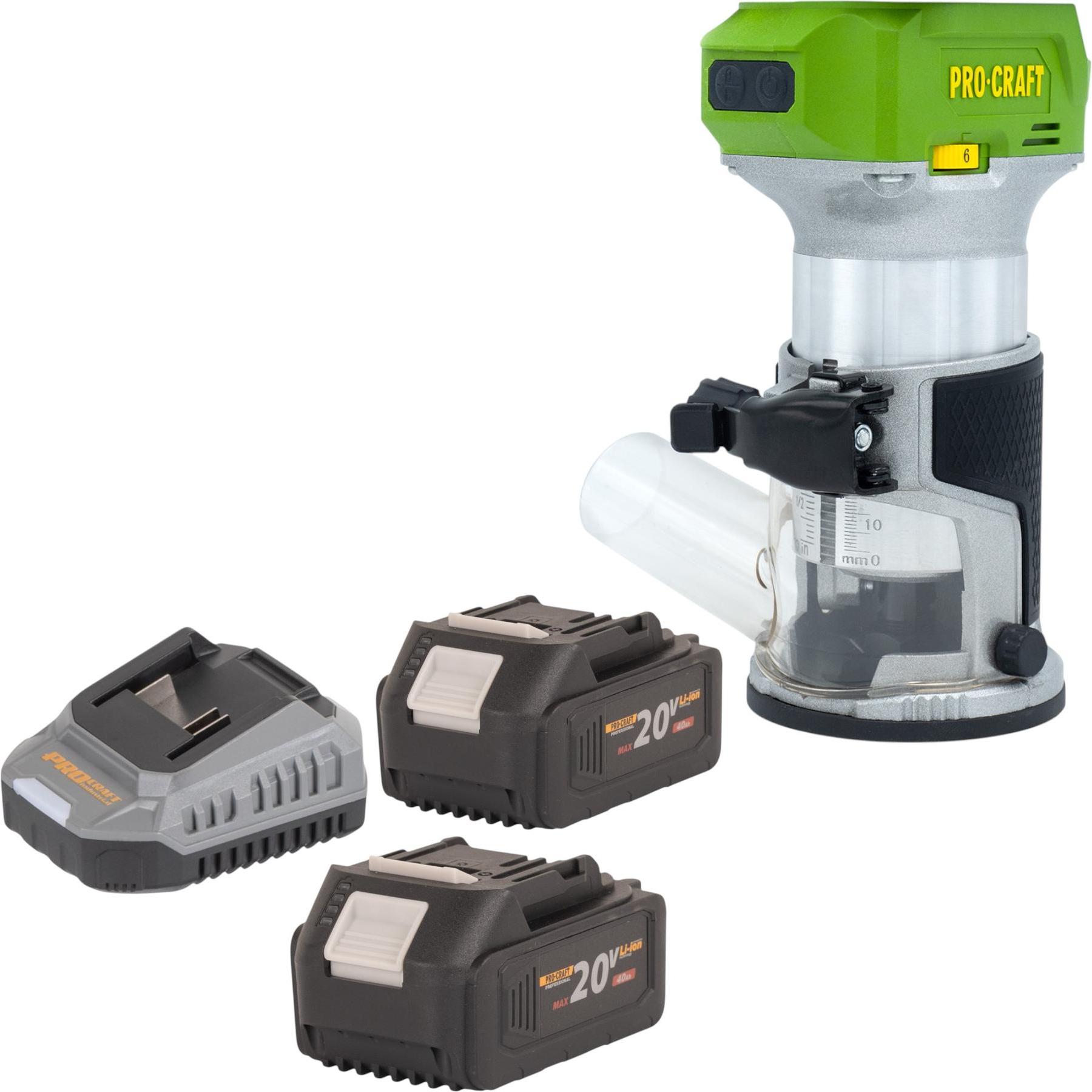 Procraft, Fresa, POB24bb Akku Multifunktionsfräse 20 V 6 / 8 mm Brushless + 2x Akku 4,0 Ah + Ladegerät
