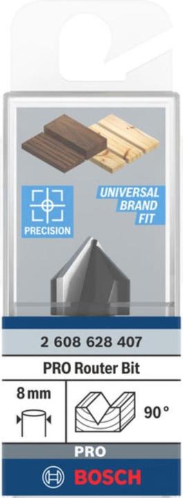 Produktbild Bosch Professional Zubehör V-Nutfräser, 8 mm, D1 16 mm, L 16 mm, G 45 mm, 90°