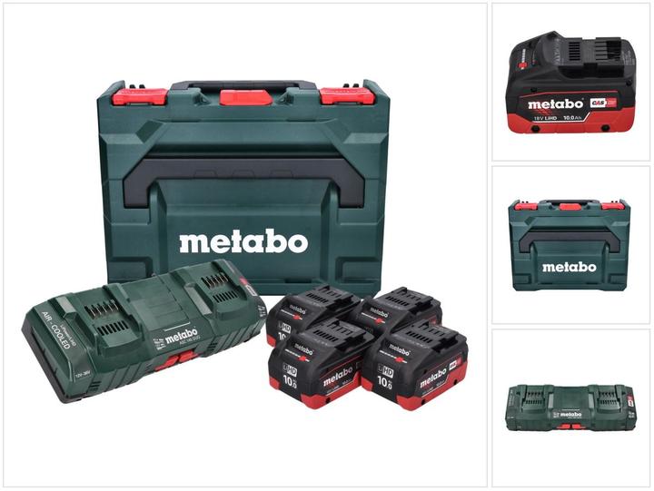 4x Metabo LiHD Akkupack 18 V 10,0 Ah CAS System ( 625549000 ), 1x Metabo ASC 145 DUO Doppel Ladegerät ( 627495000 ), 1x Metabo metaBOX, 1x passende Einlage