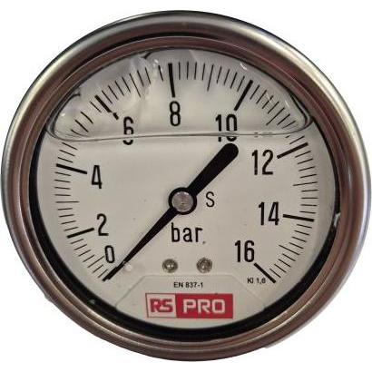 RS PRO Druckmessgerät Prozessanschluss unten Analo, Misurazione