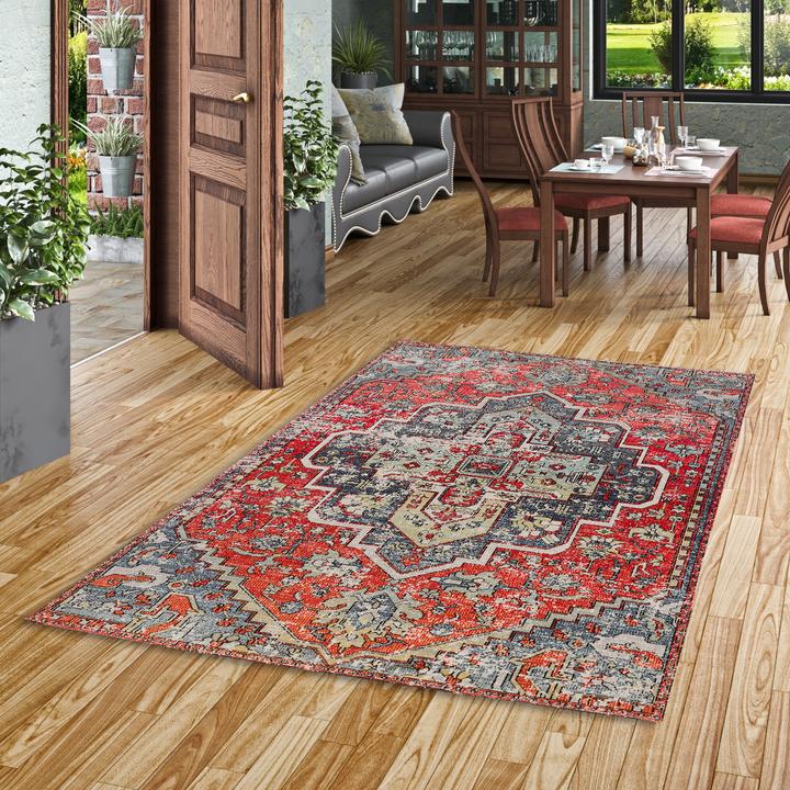 Produktbild Pergamon Kurzflor Designer Teppich Modern Vintage Orient Muster (140 x 200 cm)