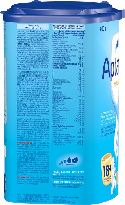 Valori nutrizionali e ingredienti Aptamil Pronutra Junior 18+ (800 g, a partire da 18 m.)