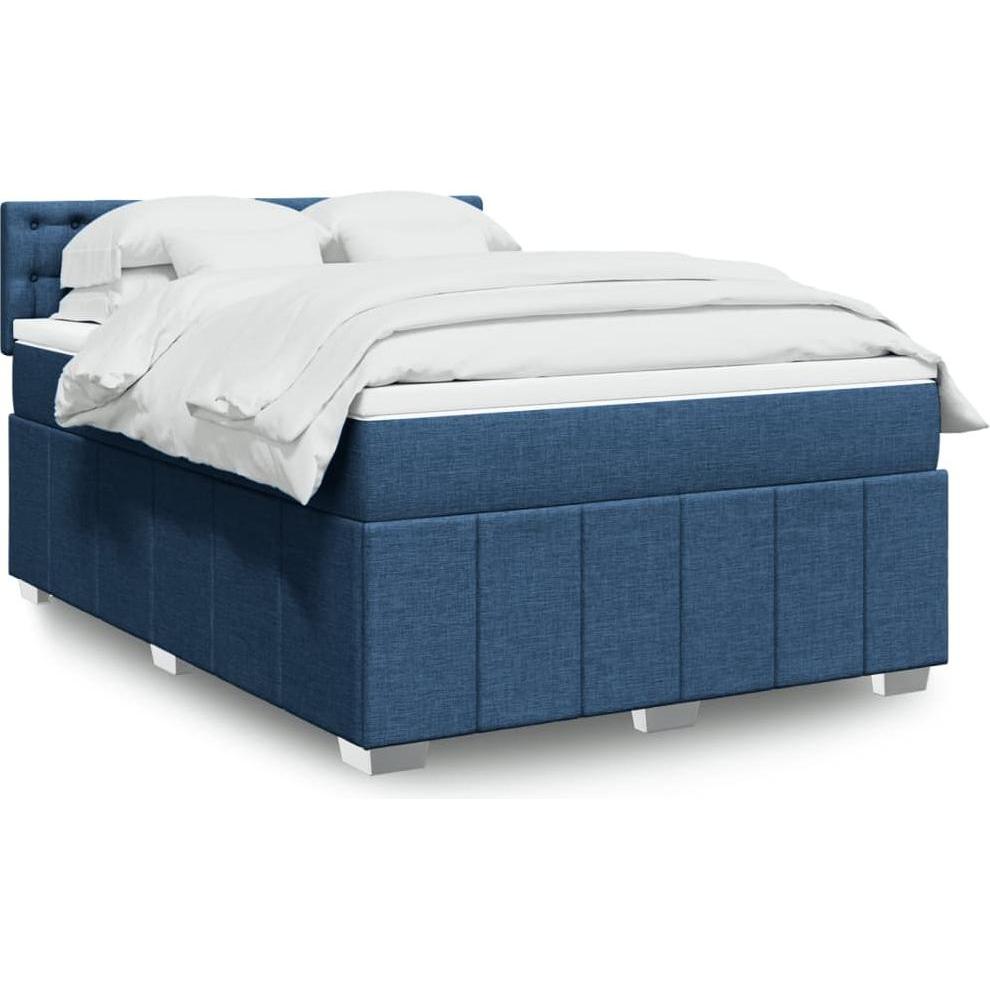 VidaXL, Bett, Boxspringbett Doppelbett Polsterbett Bett Matratze Blau 160x200cm Stoff (160 x 200 cm)