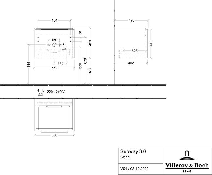 Produktbild Villeroy & Boch Subway 3.0, 572x429x478 mm, Waschbeckenunterschrank, 1 Auszug, C577L2