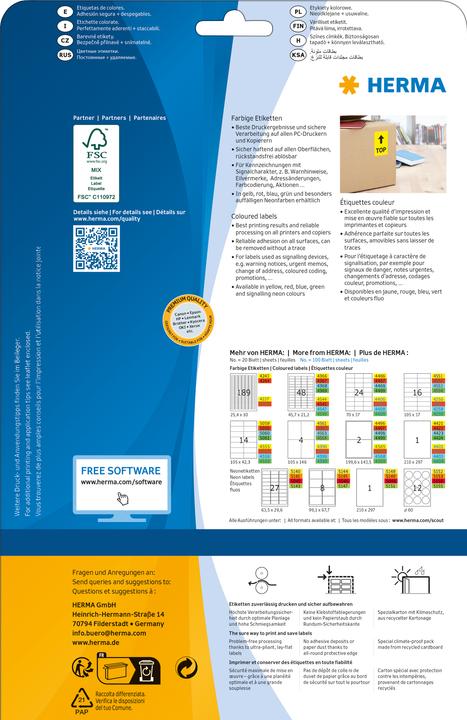 Produktbild HERMA Farbige Etiketten A4 ablösbar