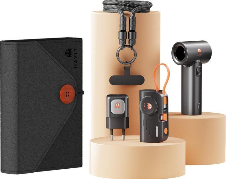 Actual product image Havit STK011 EU Travel Set - set (travel charger + power bank + USB-C cable + hand fan)