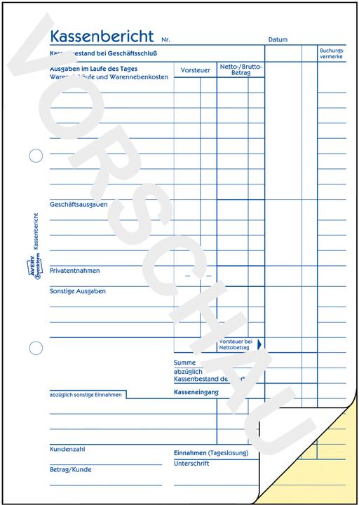 Actual product image Avery Cash report (100x)