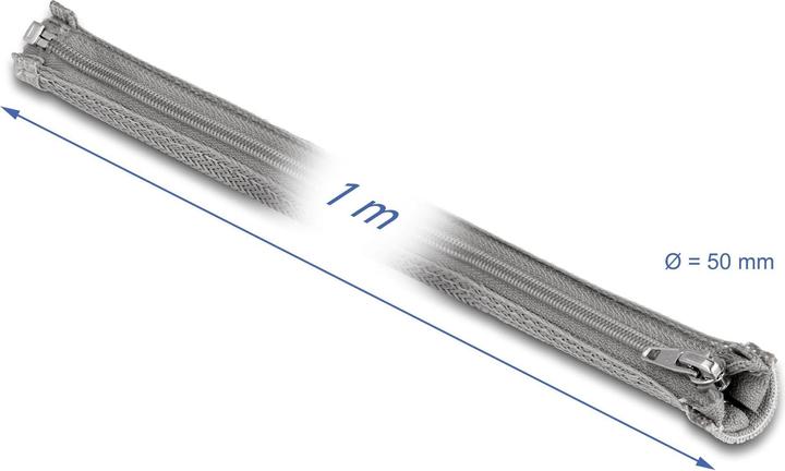 Produktbild Delock Geflechtschlauch mit Reissverschluss hitzebeständig 1 m x 50 mm grau (Kabelschlauch, 100 cm)