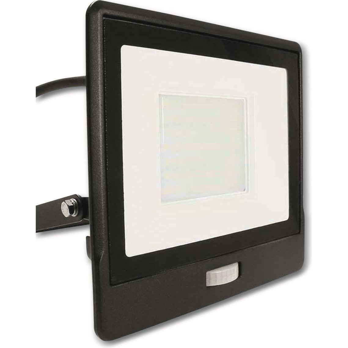 V-TAC, Fassadenbeleuchtung, VT158S1 50W LED PIR Sensor Flutlicht SAMSUNG Chip Schwarzer Körper 4000K 1M Kabel (4000 lm, ...