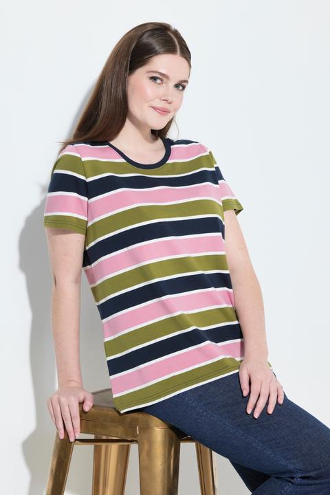 Image du produit Ulla Popken T-shirt en coton bio rayé, décolleté rond et manches courtes (42, 44)
