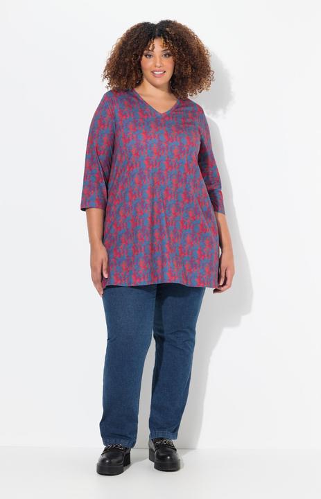 Produktbild Ulla Popken Longshirt, Batikmuster, A-Linie, V-Ausschnitt, 3/4-Arm (56)