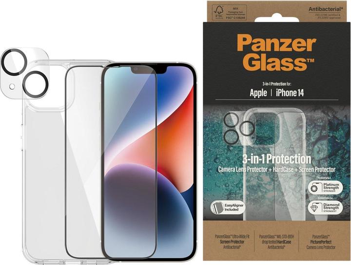 Produktbild PanzerGlass 3 in 1 Schutz Set (1 Stück, Apple iPhone 14)