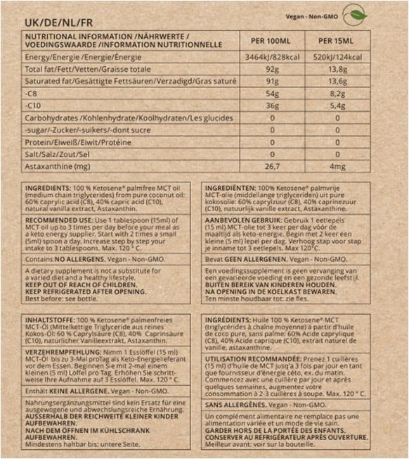 Nährwerte und Zutaten Go-Keto Ketosene MCT-Öl (60/40) (1 Stk., Flüssigkeit)