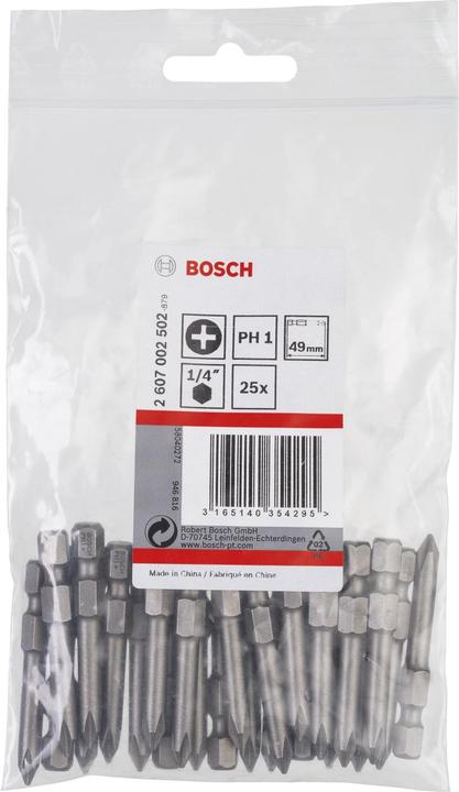 Produktbild Bosch Professional Zubehör Schrauberbit Extra-Hart PH 1, 49 mm, 25er-Pack (Kreuz Phillips PH)