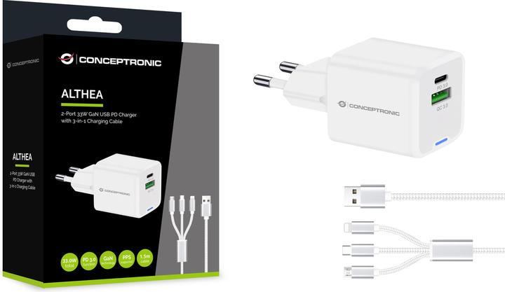 Image du produit Conceptronic Chargeur 2Port 33W,1xUSB-C,3-in-1 USB-A PD ws (33 W, 2 ports)