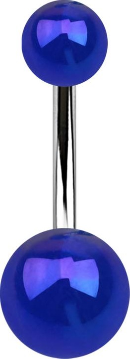 Image du produit Star Piercing Banane argentée avec deux boules recouvertes de métal bleu foncé (sans laiton, Acier chirurgical 316L, Acrylique)